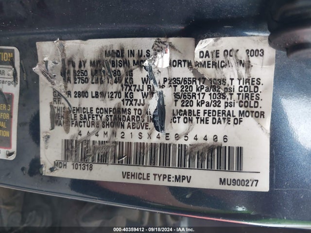 2004 MITSUBISHI ENDEAVOR 4A4MN21SX4E054406 Photo 8