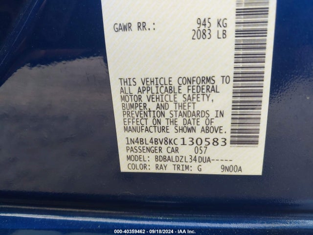 Nissan Altima 2.5 S 2019 1N4BL4BV8KC130583 Image 9