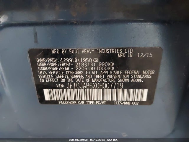 JF1GJAB6XGH007719 Subaru Impreza 2.0i Premium