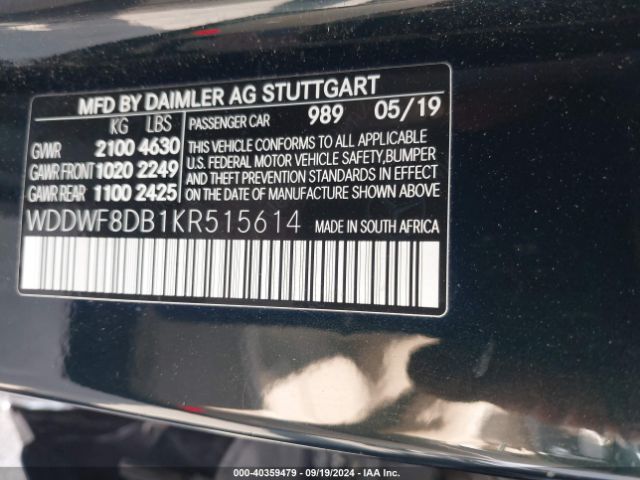WDDWF8DB1KR515614 Mercedes-Benz C 300