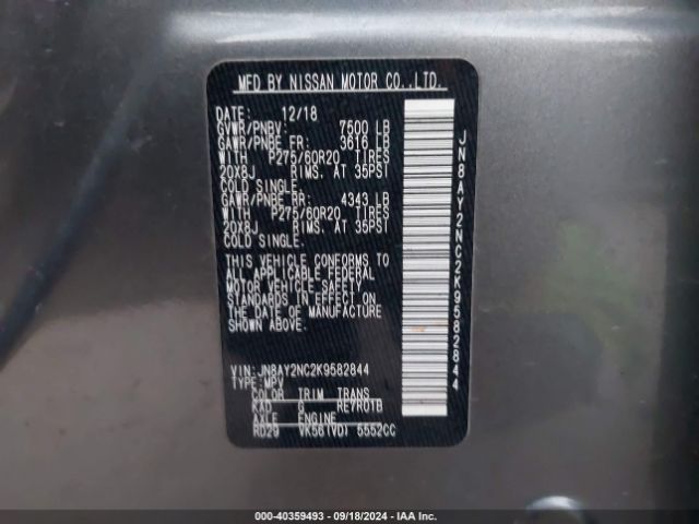 JN8AY2NC2K9582844 Nissan Armada Sl