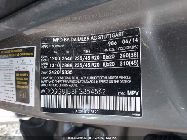 WDCGG8JB8FG354562 Mercedes-Benz Glk 350 4matic