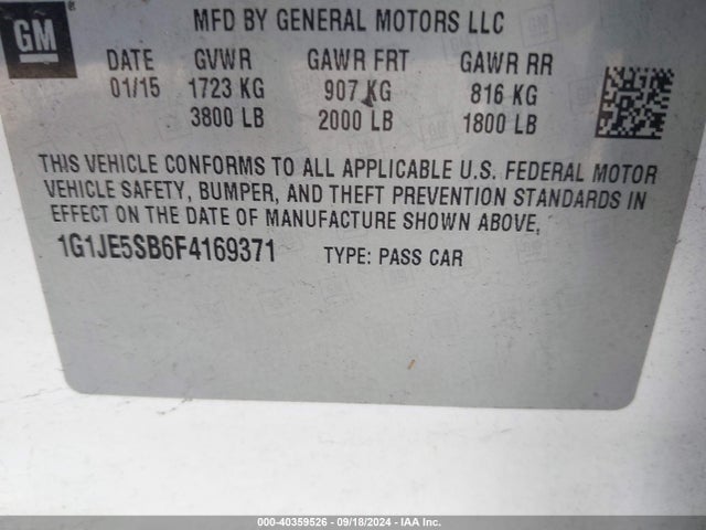 Chevrolet Sonic Ltz Auto 2015 1G1JE5SB6F4169371 Image 9