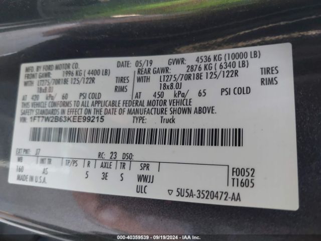 1FT7W2B63KEE99215 Ford F-250 Xl
