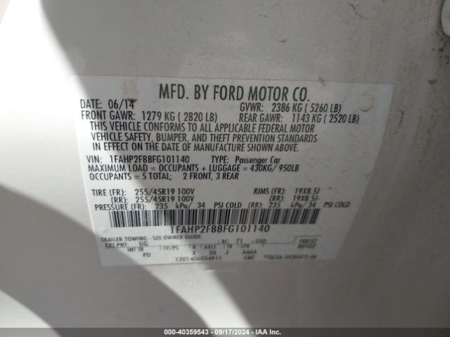 1FAHP2F88FG101140 Ford Taurus Limited