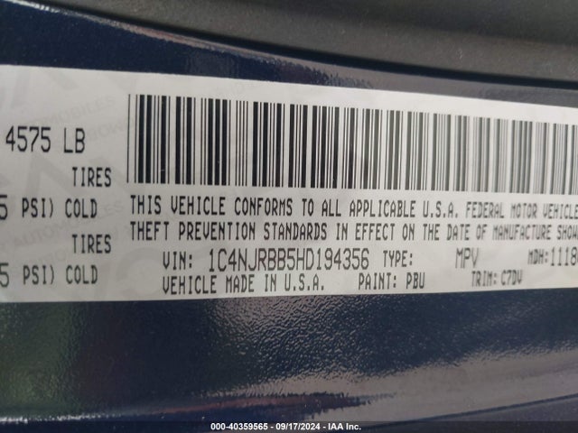 1C4NJRBB5HD194356 Jeep Patriot Sport 4x4