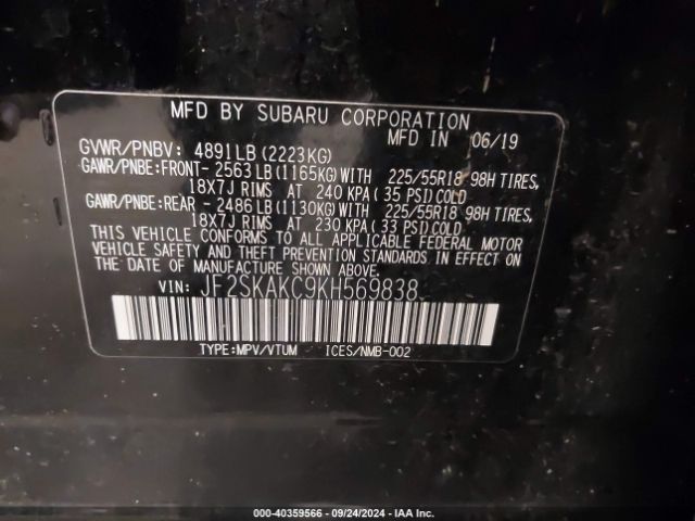 JF2SKAKC9KH569838 Subaru Forester Sport