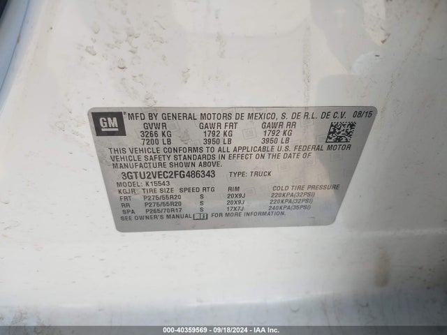 GMC Sierra 1500 Slt 2015 3GTU2VEC2FG486343 Image 9