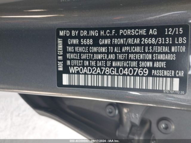 WP0AD2A78GL040769 Porsche Panamera E-hybrid S