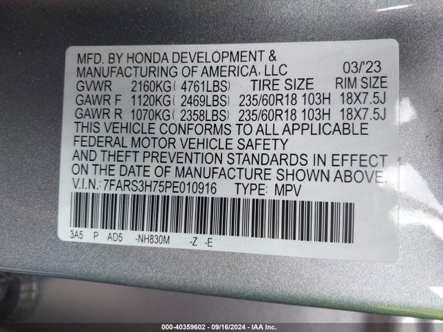 7FARS3H75PE010916 Honda Cr-v Ex-l 2wd