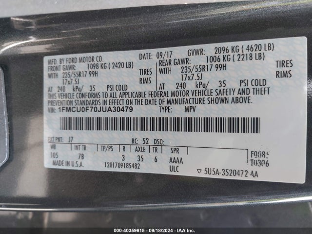 Ford ESCAPE S 2018 1FMCU0F70JUA30479 Image 9