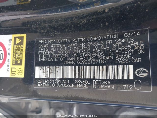 JTHBK1GG9E2127187 Lexus ES 350
