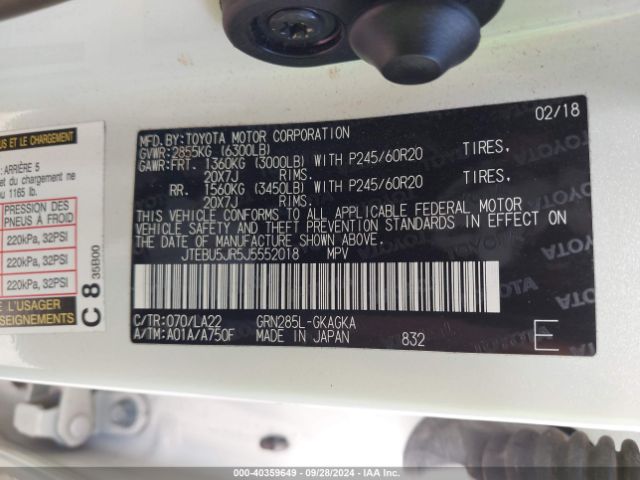 JTEBU5JR5J5552018 Toyota 4runner Limited