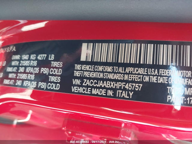 ZACCJAABXHPF45757 Jeep Renegade Sport Fwd
