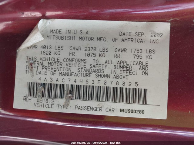 2003 MITSUBISHI ECLIPSE 4A3AC74H63E078825 Photo 8