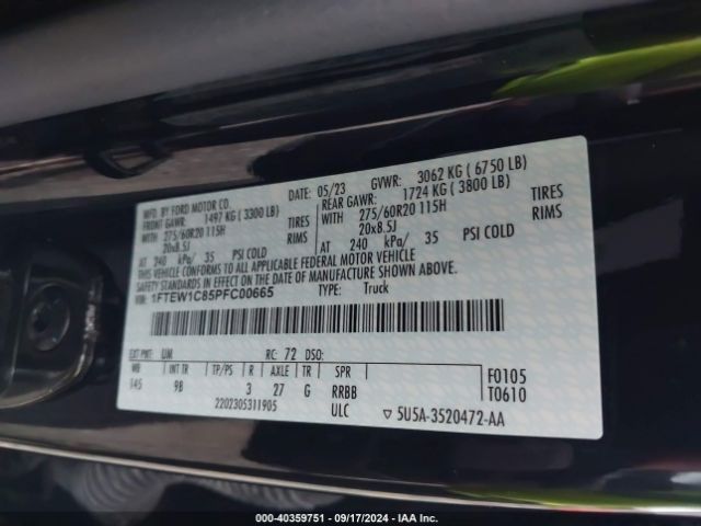 1FTEW1C85PFC00665 Ford F-150 Platinum