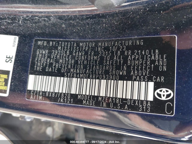 Toyota COROLLA LE 2024 5YFB4MDE8RP093900 Image 9