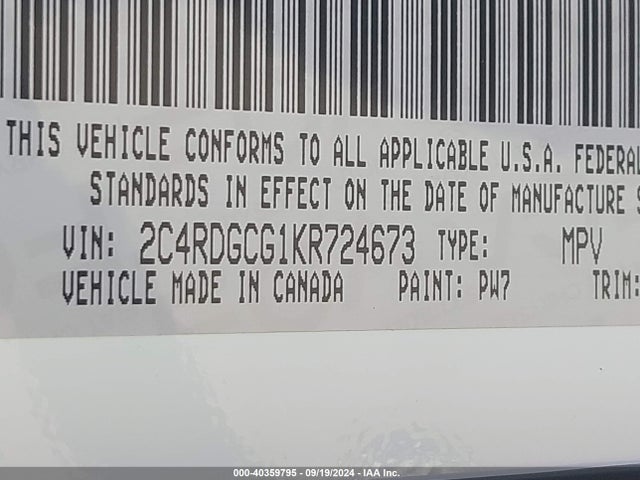 Dodge Grand Caravan Sxt 2019 2C4RDGCG1KR724673 Image 9