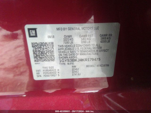 1GYS3BKJ4KR179475 Cadillac Escalade Luxury