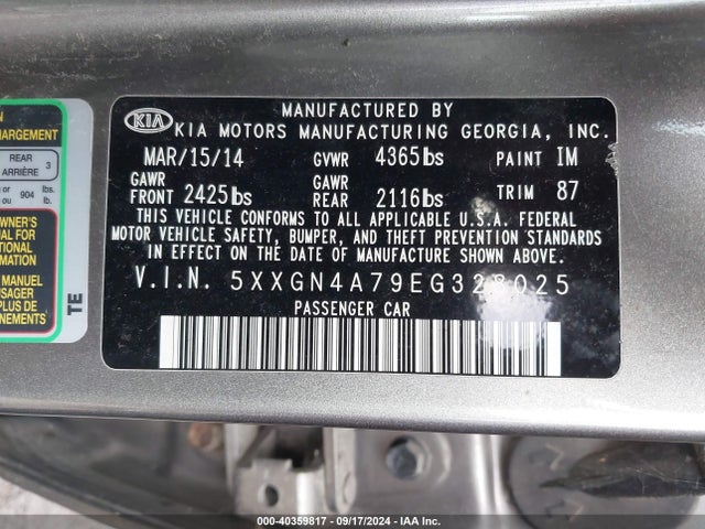 KIA OPTIMA EX 2014 5XXGN4A79EG328025 Image 9