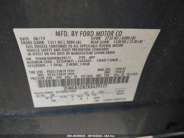 Ford Flex Limited 2019 2FMGK5D82KBA29177 Image 9