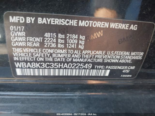 2017 BMW 3 SERIES WBA8K3C35HA022549 Photo 8