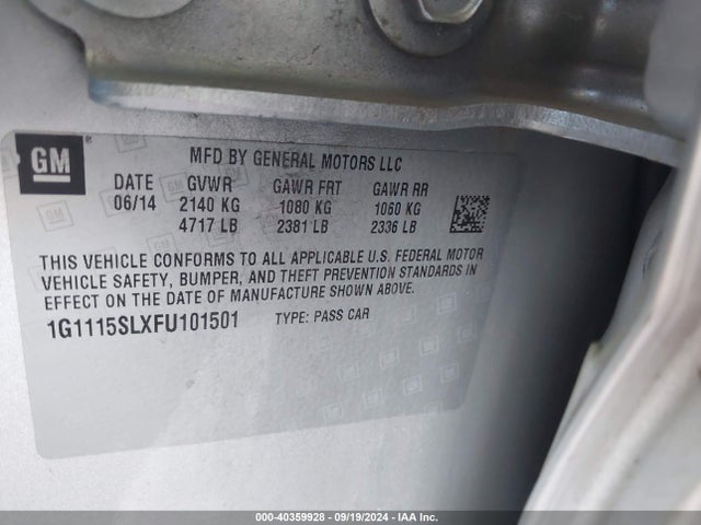 Chevrolet IMPALA 1LT 2015 1G1115SLXFU101501 Image 8