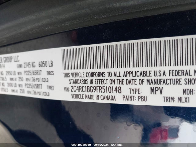 2C4RC1BG9FR510148 Chrysler Town & Country Touring