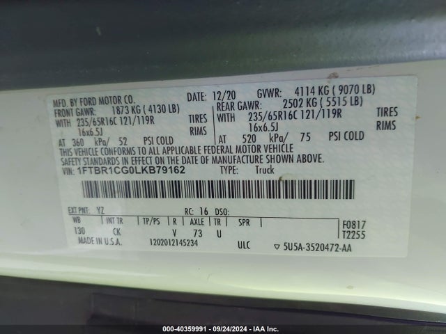 Ford Transit-250 2020 1FTBR1CG0LKB79162 Image 9