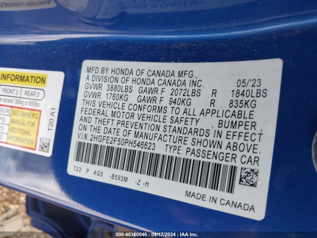 Honda Civic Sport 2023 2HGFE2F50PH546623 Image 9