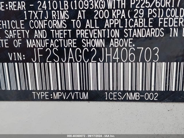 Subaru Forester 2.5i Premium 2018 JF2SJAGC2JH406703 Image 9