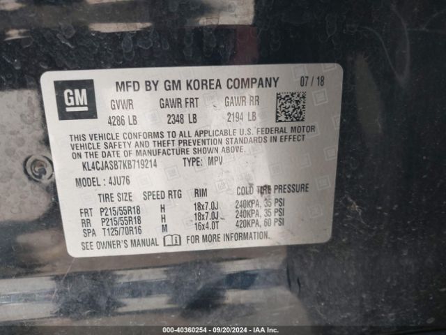 KL4CJASB7KB719214 Buick Encore Fwd Preferred