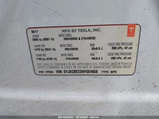 5YJXCBE23HF054658 Tesla Model X 100d/75d/90d