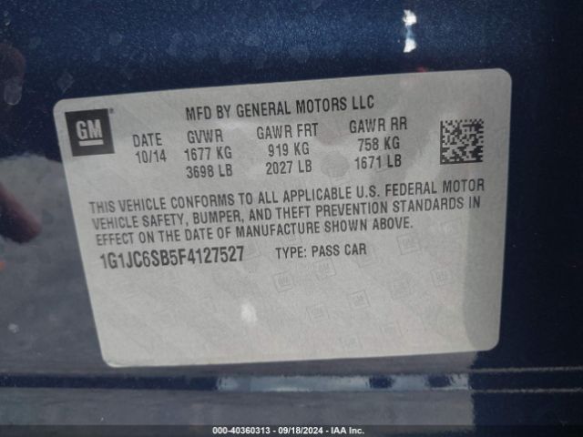 1G1JC6SB5F4127527 Chevrolet Sonic Lt Auto