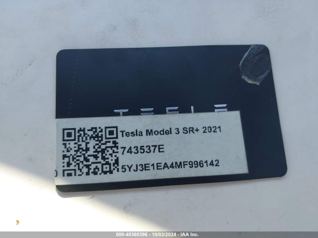5YJ3E1EA4MF996142 Tesla Model 3 Standard Range Plus Rear-wheel Drive
