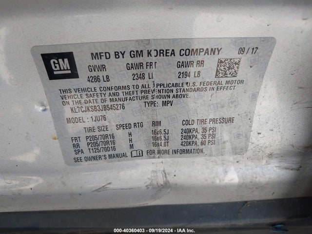 Chevrolet TRAX LS 2018 KL7CJKSB3JB545276 Image 9