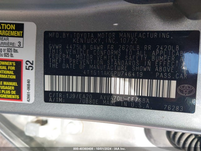 Toyota CAMRY SE 2023 4T1G11AK6PU746419 Image 9