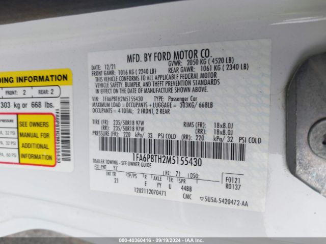 1FA6P8TH2M5155430 Ford Mustang Ecoboost Fastback