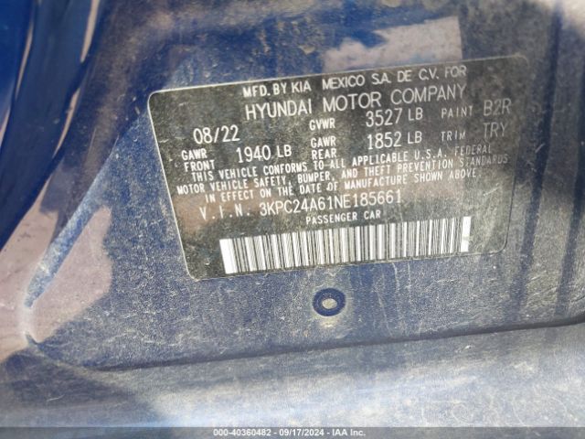 3KPC24A61NE185661 Hyundai ACCENT SE