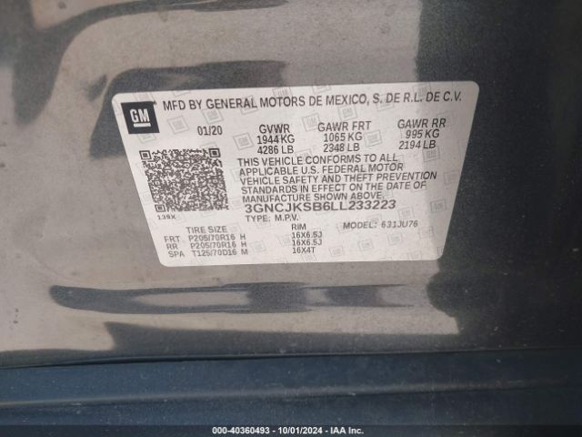 3GNCJKSB6LL233223 Chevrolet Trax Fwd Ls