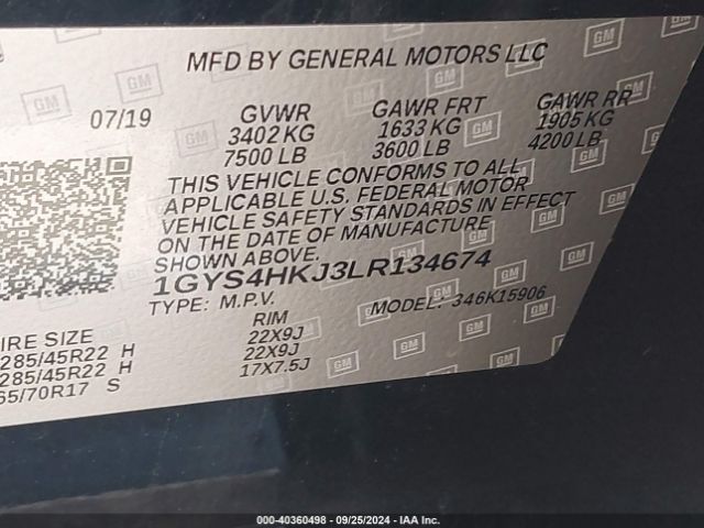1GYS4HKJ3LR134674 Cadillac Escalade Esv 4wd Luxury