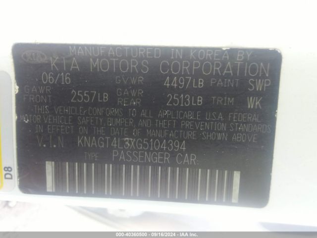KNAGT4L3XG5104394 KIA Optima Lx