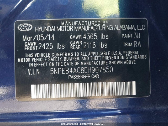 Hyundai SONATA GLS 2014 5NPEB4AC8EH907850 Image 9