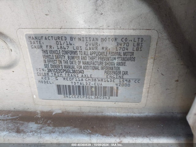 Nissan Versa Note Sv 2016 3N1CE2CP5GL380343 Image 9