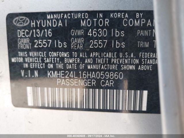 KMHE24L16HA059860 Hyundai Sonata Hybrid Se