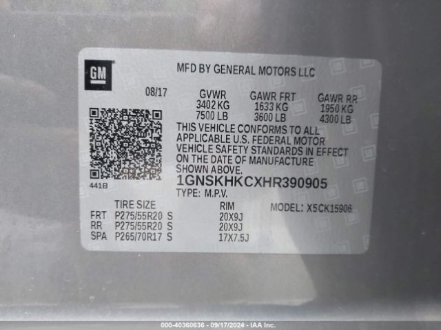 1GNSKHKCXHR390905 Chevrolet Suburban Lt