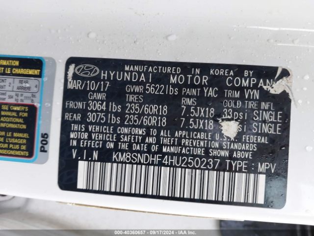 KM8SNDHF4HU250237 Hyundai Santa Fe Limited