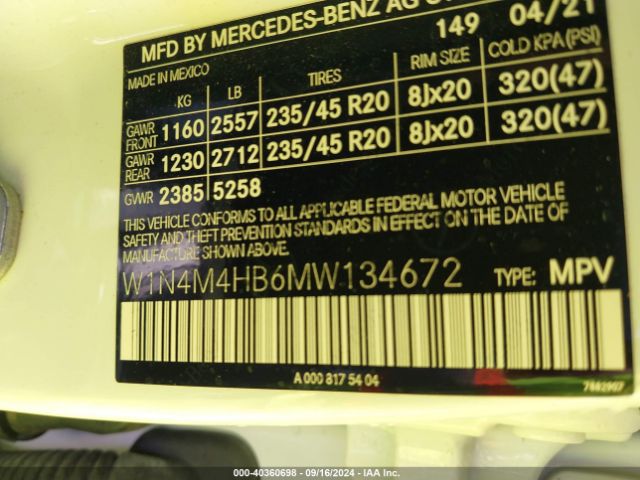 W1N4M4HB6MW134672 Mercedes-Benz Glb 250 4matic