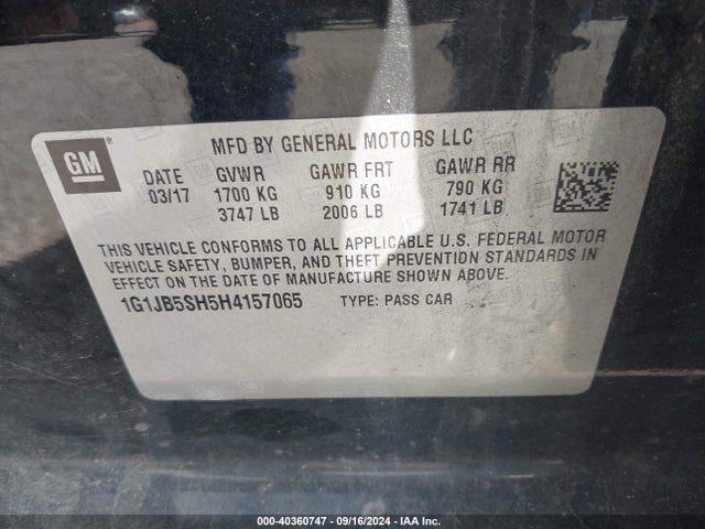 Chevrolet Sonic Ls Auto 2017 1G1JB5SH5H4157065 Image 9