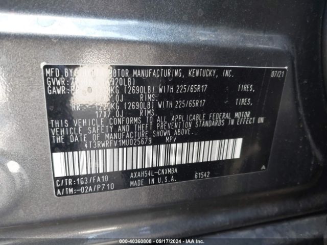 4T3RWRFV1MU025679 Toyota Rav4 Hybrid Xle